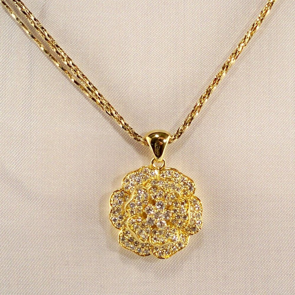 New Vintage S. Somers Rose Cubic Zirconias 14k Gold P 3 Strand Necklace